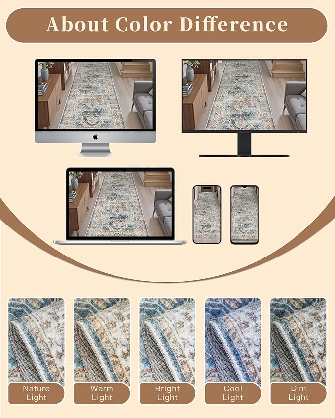 Madane Runner Rug 2'6''x8' Kitchen Runner, Hallway Runner Printed Vintage - Image 12