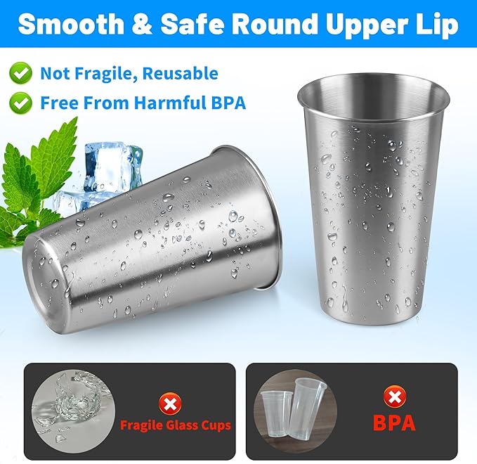150Pack 16 oz Stainless Steel Pint Cups, Stainless Steel Cup, Pint Cup - Image 4