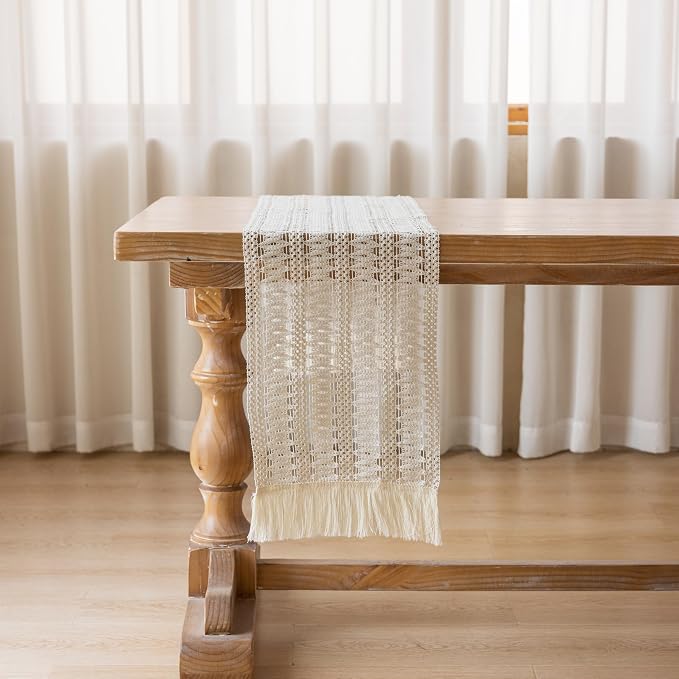 Keketoarrange Boho Macrame Table Runner 12x60 Inch | Woven Burlap Rustic Runner - Image 5