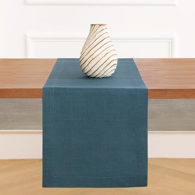 Solino Home 100% Pure Linen Table Runner Blue, Fete 14 x 132 Inch Long | Table - Image 4