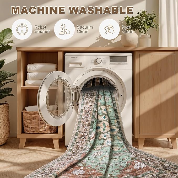 5x7 Area Rugs Living Room Rug: Washable Vintage Distressed Floral Rug No Slip - Image 8