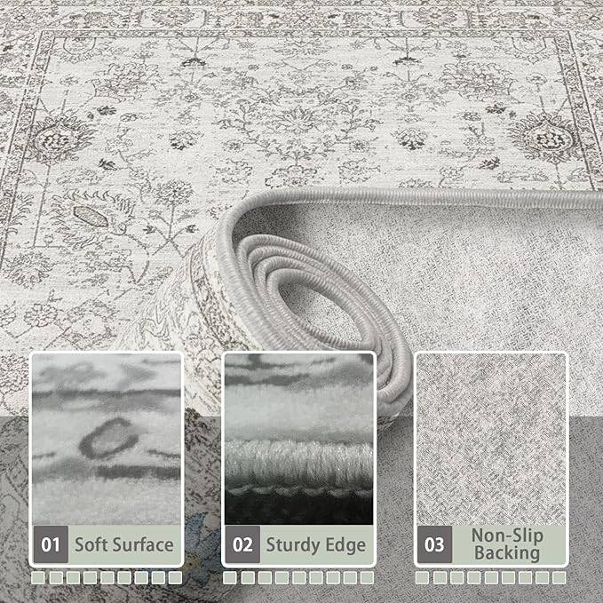 Washable Area Rug 8x10 Gray, Large Soft Rugs - Image 4