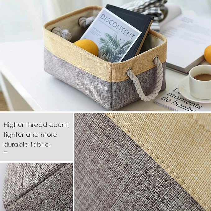 TheWarmHome Storage Bins for Organizing,Sturdy Storage Basket, Decorative Foldable Storage Baskets for Shelves Closet Toy (Gold&Grey Medium - 3 Pack 13.8L×9.8W×6.7H inch)