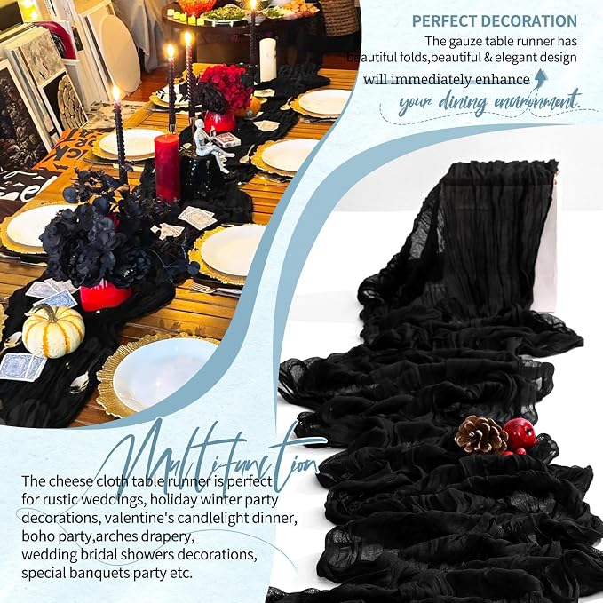 4 Pack Cheesecloth Table Runner 10FT Black Table Runner Boho Gauze Cheese Cloth - Image 6