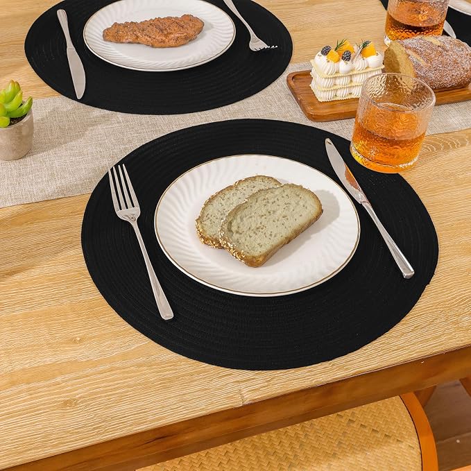 SHACOS Round Braided Placemats Set of 4 Heavy Cotton Polyester Washable Round - Image 7