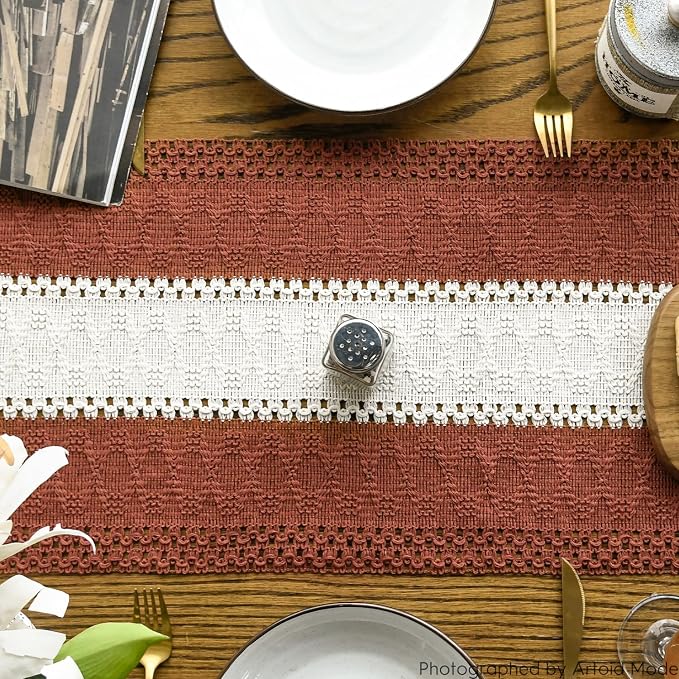 Artoid Mode Caramel Farmhouse Woven Table Runner 12x90 Inch | Holiday Rustic - Image 3
