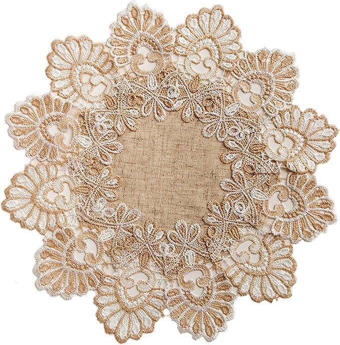 European Antique Jacquard Lace Table Doilies, Small Farmhouse Linen Embroidered by VIRFONOR