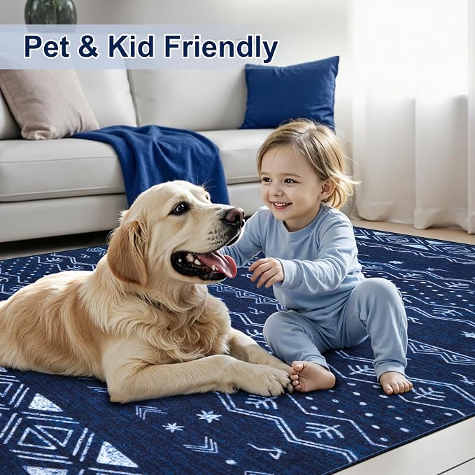 SERISSA 2x3 Rugs for Entryway, Washable Non-Slip Blue and White Small Area Rug - Image 6