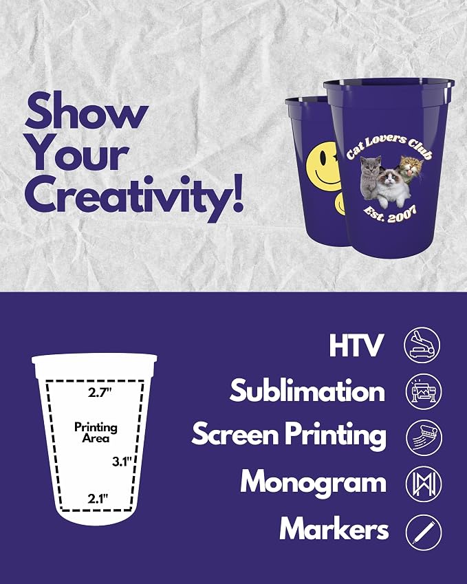 PartyPrints 10 Pack Small 10 to 12 oz Purple Reusable Blank Plastic Cups - Image 4