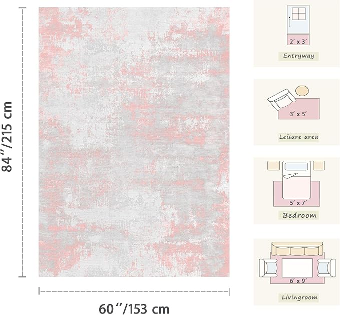 Latte&Fog Pink 4x6 Area Rug for Entryway, Modern Abstract Cute Small Rugs for - Image 2