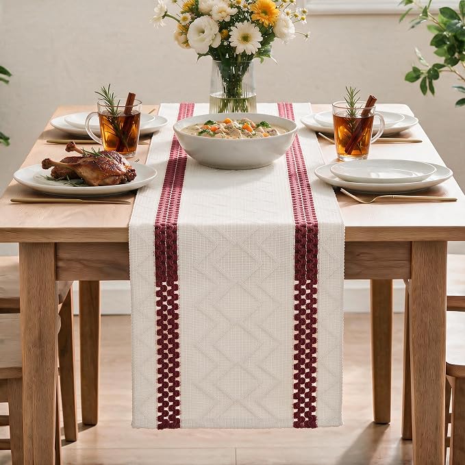 Artoid Mode Red Stripe Woven Rustic Table Runner 12x48 Inch | Holiday Kitchen - Image 2