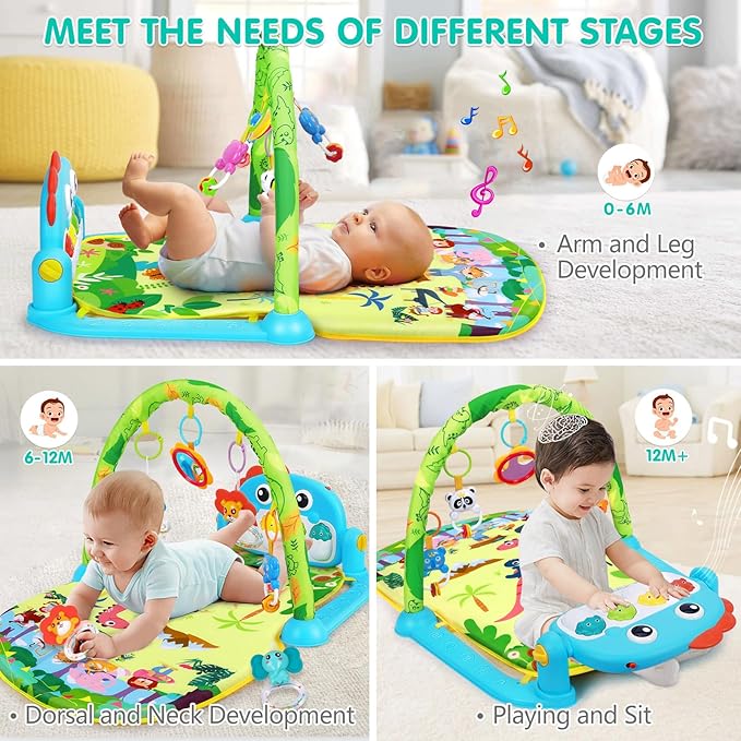 UMIKU Baby Play Mat Baby Toys Tummy Time Mat Activity Center for Newborn Infant Piano Tummy Time Music & Light Infant Boy Girl Gifts for Babies Toys 0-3 3-6 6-12 Months, Dinosaur Style