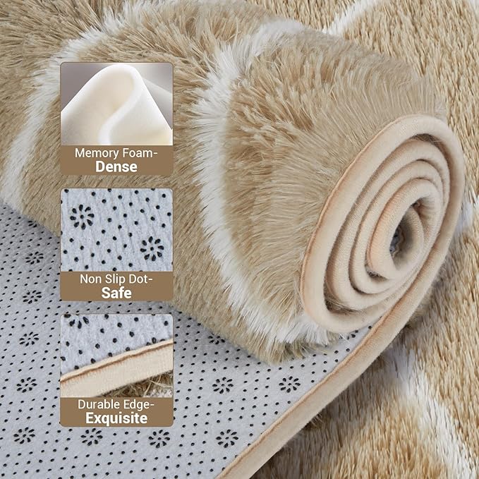 Fluffy Rug for Bedroom, 8X10Feet Stripe Checkered Rug Anti-Skid High Pile for Living Room Bedroom Kids Room Nursery, Dorm Home Decor