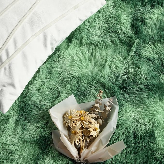FlyDOIT Large Area Rugs for Living Room, 5x8 Feet Tie-Dyed Green Shaggy Rug - Image 5