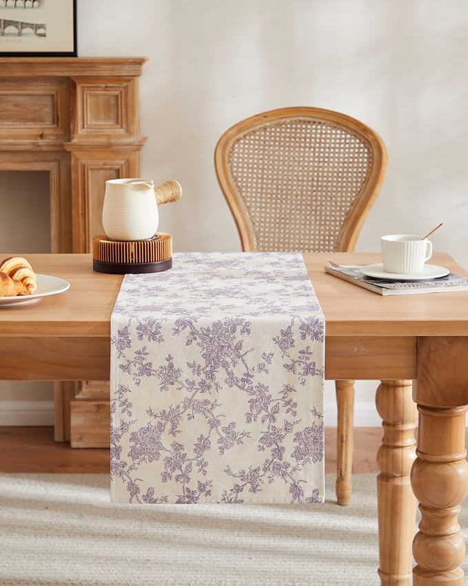 French Pastoral Farmhouse Table Runners, 13x90 Inch Purple | 100% Organic - Image 2