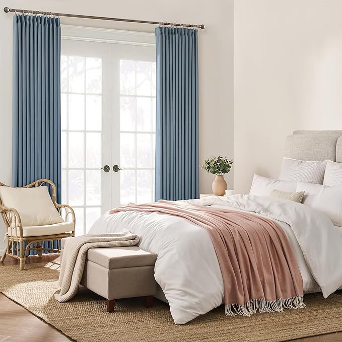 KEQIAOSUOCAI Dusty Blue Pinch Pleated Curtains 126 Inches Long Room Darkening Draperies Luxury Decor for Living Room Nursery (Stone Slate Blue 40x126 Inch 2 Panels)