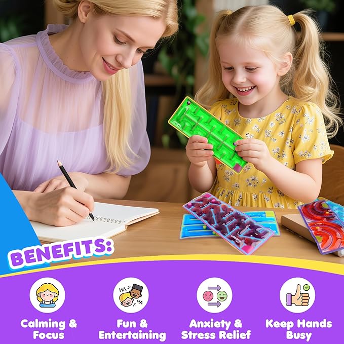 12-Pack Sensory Maze Fidget Toys for Kids & Adults: Quiet Squishy Calming Tools for Autism Children - Anxiety Fidgets for Travel & Office - Classroom Must Haves & Treasure Rewards Party Favors