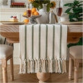 Caflife Boho Table Runner 108 Inchs Long Green and Beige, Cotton and Linen Woven by Caflife