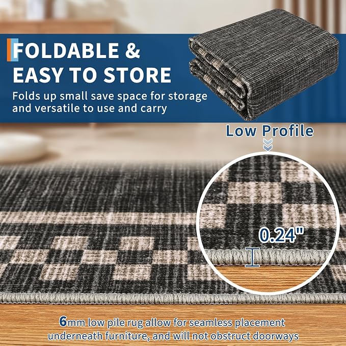 6ft Washable Round Rug for Entryway Modern Checkered Bedroom Circle Rug Non - Image 5