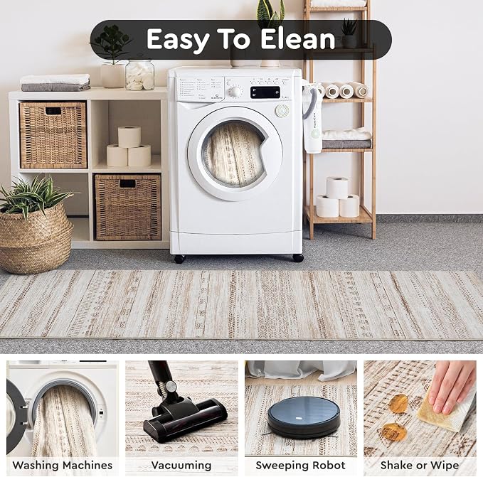 2x10 Runner Rug Machine Washable Non Slip Area Rug Distressed Neutral Moroccan - Image 6