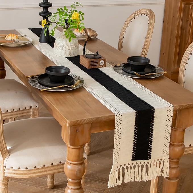 EMMTEEY Boho Table Runner with Tassels 108 Inches Long, Scratch & Heat Resistant - Image 3