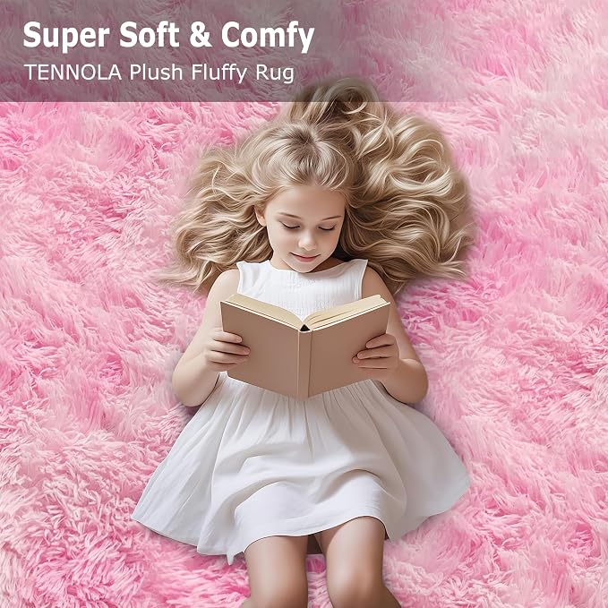 Fluffy Pink Rugs for Bedroom Girls Room, Large Plush Area Rug 6x9 Pink Shag - Image 9