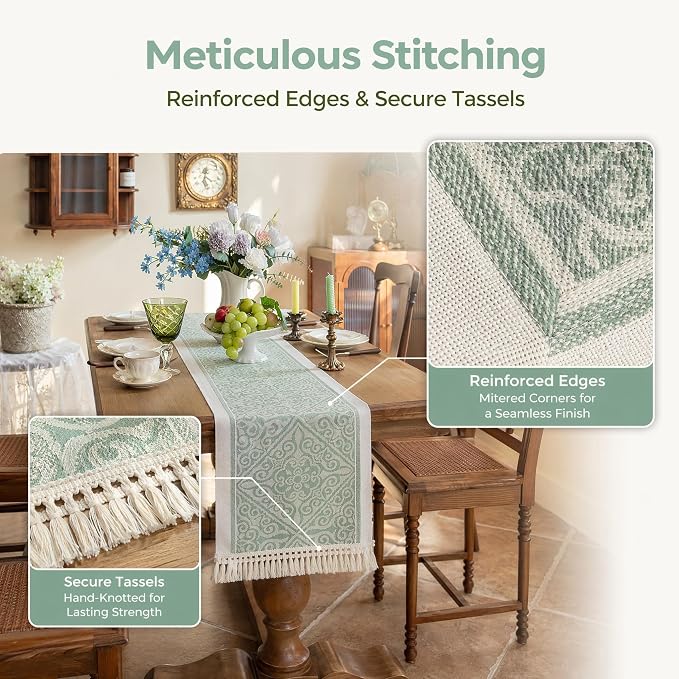 14x83 Damask Table Runner Waterproof French Vintage Dresser Scarf | Hosting a - Image 5