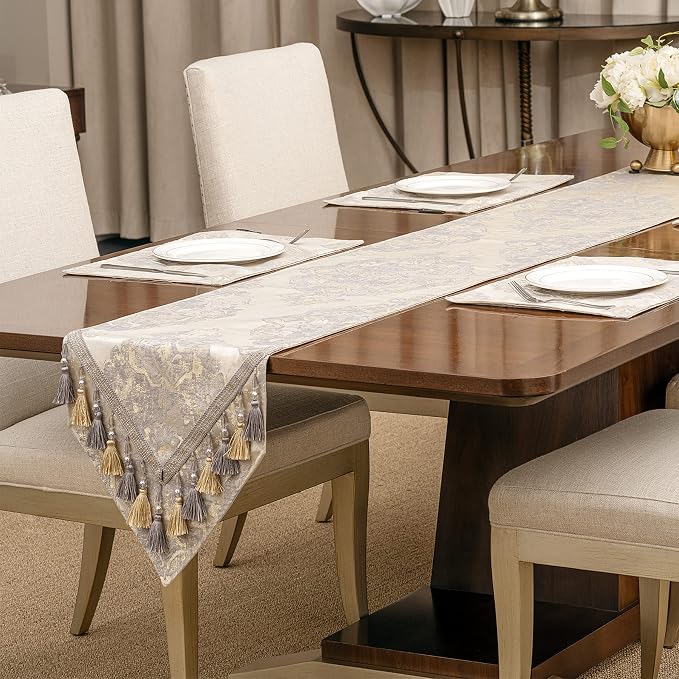 Loom and Mill Luxury Elegant Damask Table Runner 108 inches Long, 13x108 inch - Image 3
