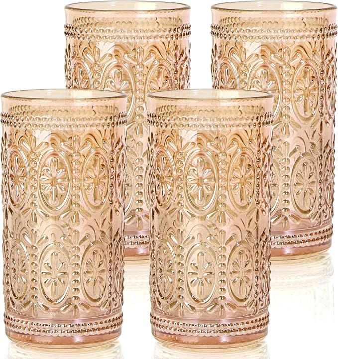 abrwyy Amber Drinking Glasses, Vintage Glassware, 12oz Highball Glasses | by abrwyy