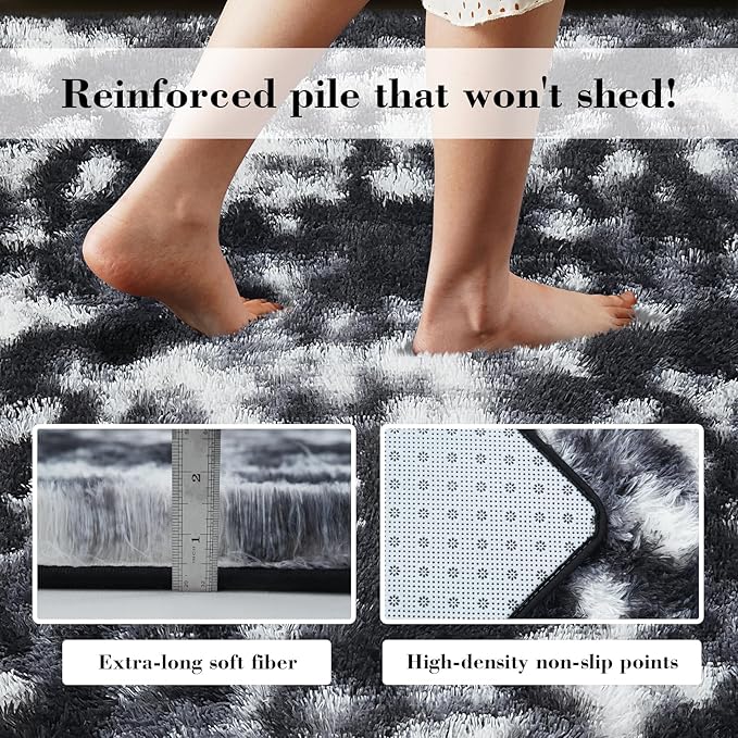 Fluffy Rug Shag Area Rug, Mottling Black 3x5 Area Rugs - Image 6
