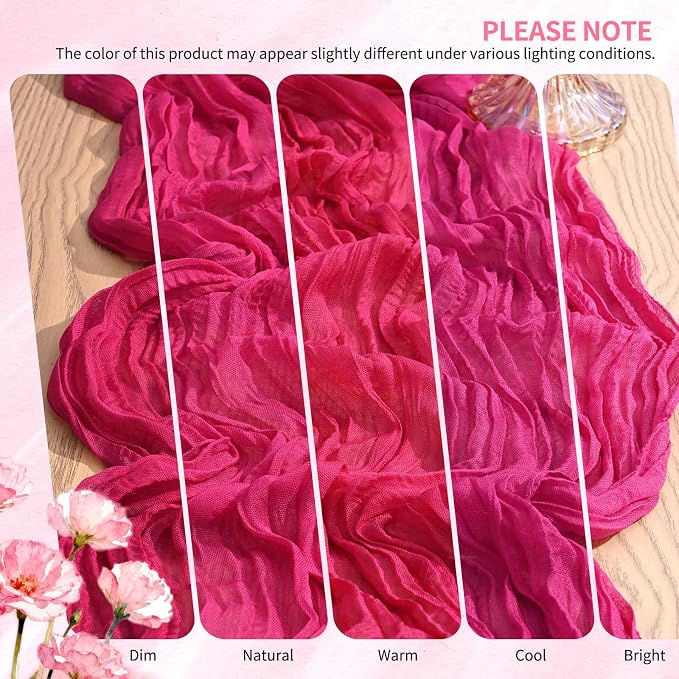 Showgeous 2 Pack Hot Pink Cheesecloth Table Runners Boho Wedding Decor | Rustic - Image 7
