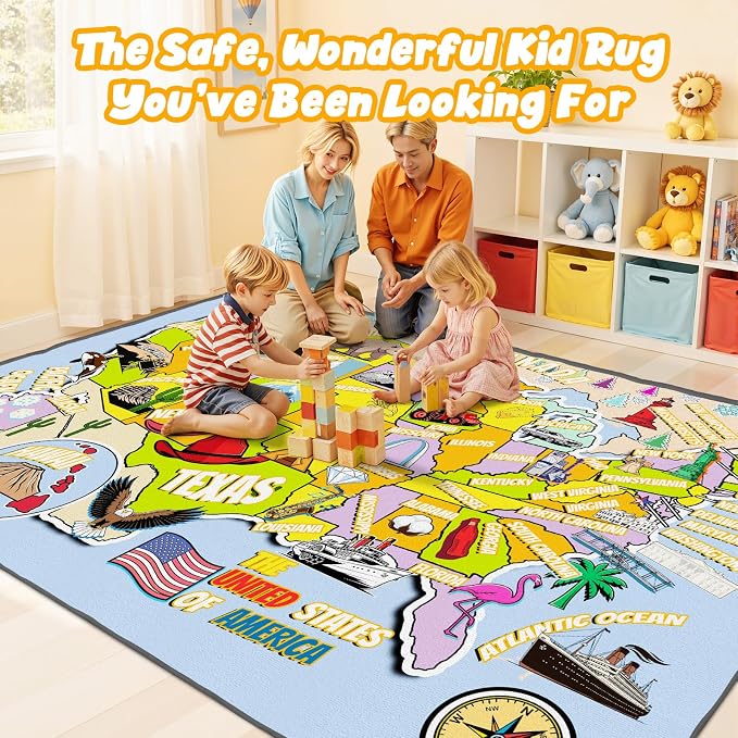 Educational USA Map Area Rug 5x7, Playroom Bedroom Classroom Rug - Image 7