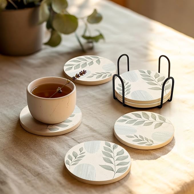 VEYRO Ceramic Coasters Set of 6 – Absorbent Stone Drink Coasters - Image 2