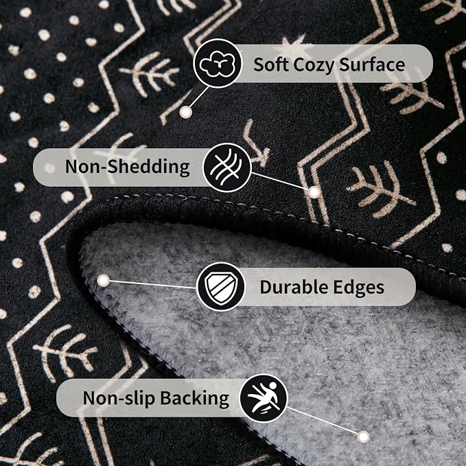 SERISSA 5x7 Area Rugs for Living Room, Washable Non-Slip Black Gold Grad Boho - Image 5