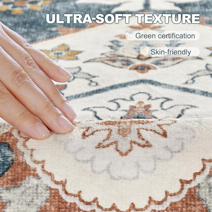 10x14 Washable Area Rug: Vintage Neutral Soft Non Slip Thin Large Floor Carpet - Image 4
