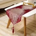 Elegant Modern Red Table Runner, Embroidery Geometric, Ring Tassels | Table by Jiino