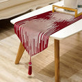 Luxury Red Faux Silk Table Runner, Modern Geometric Lines, Tassel | Table by Jiino