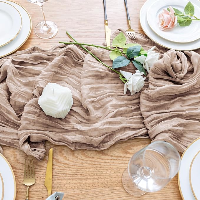 Cheesecloth Table Runner Nude Pink 10FT Boho Gauze Runner, 6 Pack | 120 Inch - Image 5