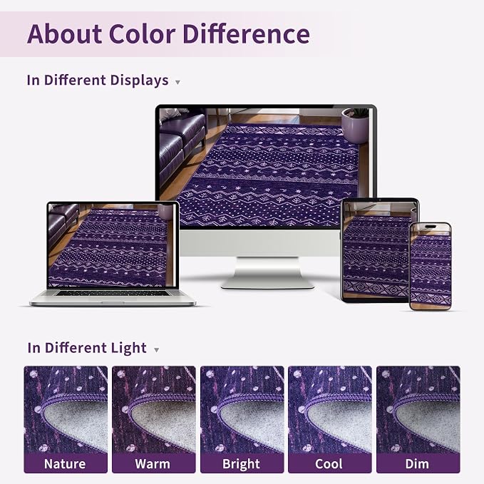 SERISSA 2x6 Kitchen Runner Rug, Washable Non-Slip Purple and White Boho Rug - Image 8