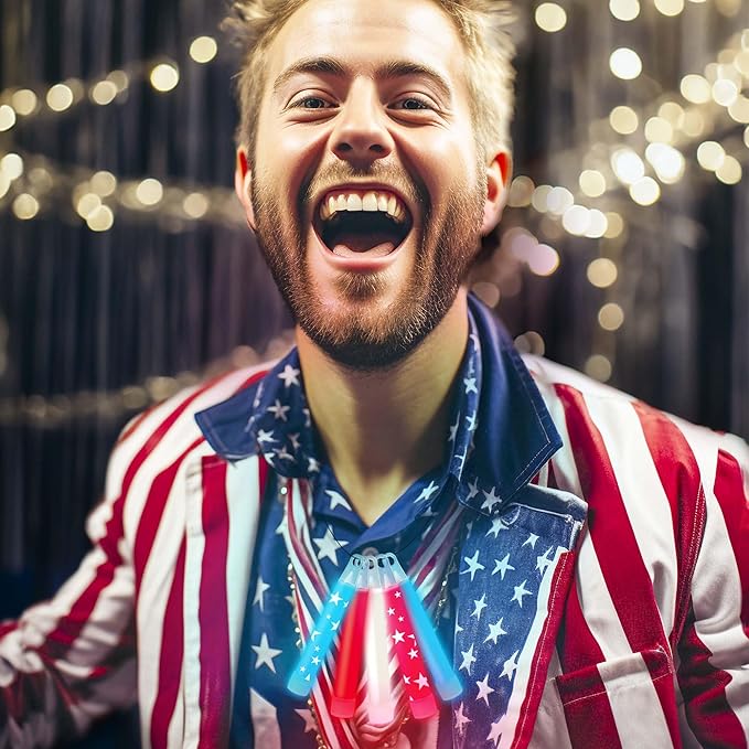 Glow Fever Bulk 100ct Red White Blue 4" Glow Sticks, Glow in The Dark, Light Sticks for 4th of July Party Supplies National Memorial Day Party Favors Fireworks Accessory Game Prizes or Treats