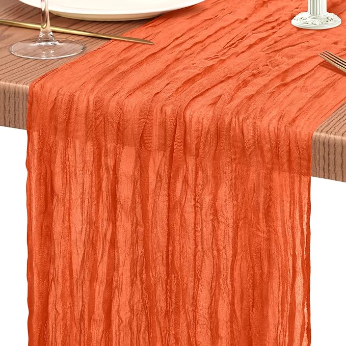 Showgeous 2 Pack Orange Cheesecloth Table Runners Boho Wedding Decor | Rustic - Image 9