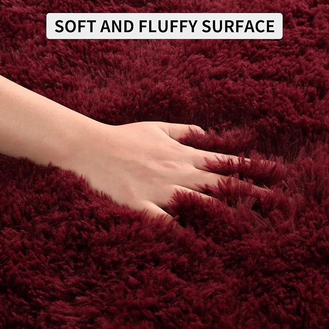 Tepook Fluffy Burgundy Rugs for Living Room, 8x10 Dark Red Area Rug for Bedroom - Image 7