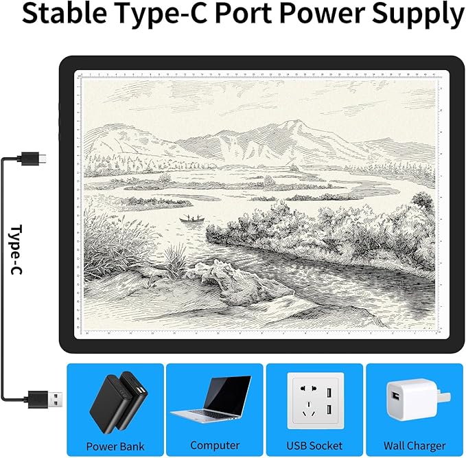 TOHETO A3 Light Board for Diamond Painting, Super Bright Magnetic Light Pad with Side Buttons, Lightbox for Tracing and Drawing, Corded Light Table for Sketching, Animation, Weeding Vinyl (Black)
