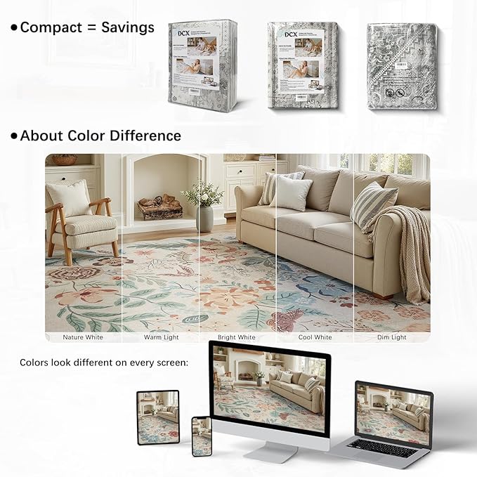 DCX Beige Floral Rug 2x6, Washable Beige Rug - Image 7