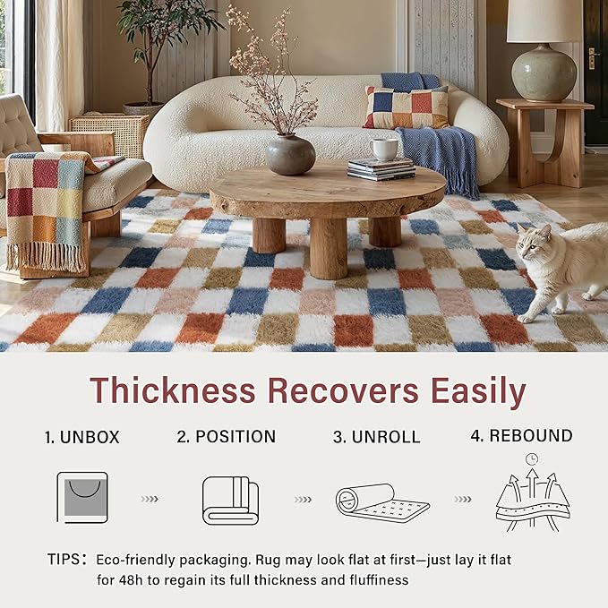 PureCozy Checkered Rug 5x8 for Living Room, Modern Rainbow Shag Rug Super Soft - Image 6