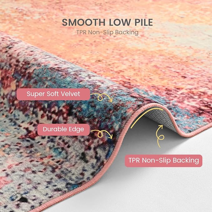 Toneed Abstract Area Rug Modern Washable Rug Soft Non Slip Rug Low Pile - Image 5