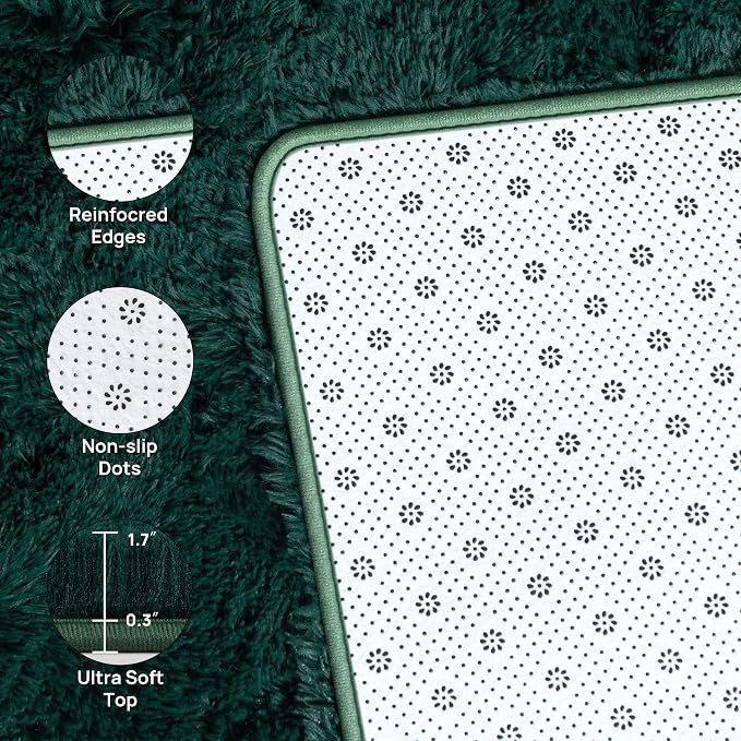 Deerhoo Soft Deep Green Area Rug Shaggy Rugs Fluffy Carpets - Image 4