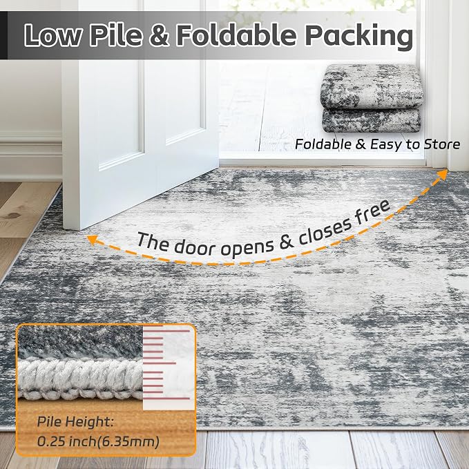 Area Rug 8x10 Living Room Rug Washable: No-Slip Abstract Soft Thin Large Deep - Image 7