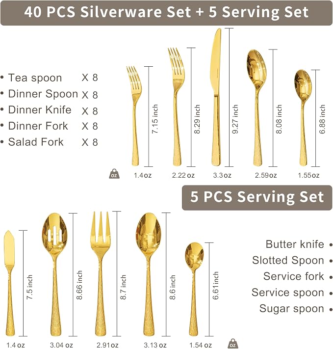45 Piece Gold Silverware Set - Image 2