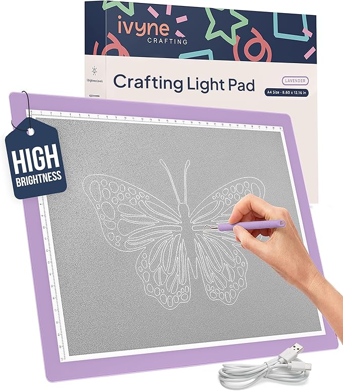 iVyne Corded Light Pad for Weeding Vinyl - A4 Light Box for Drawing - Light Board for Tracing - Light Box for Diamond Painting, Weeding Vinyl, Sketching, Tracing (Purple)